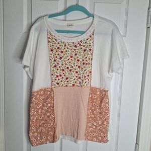 BiBi Floral Patchwork Blouse - White, Red, Peach Size Medium